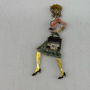 Women’s enamel woman shopping shop a holic lapel pin brooch‎